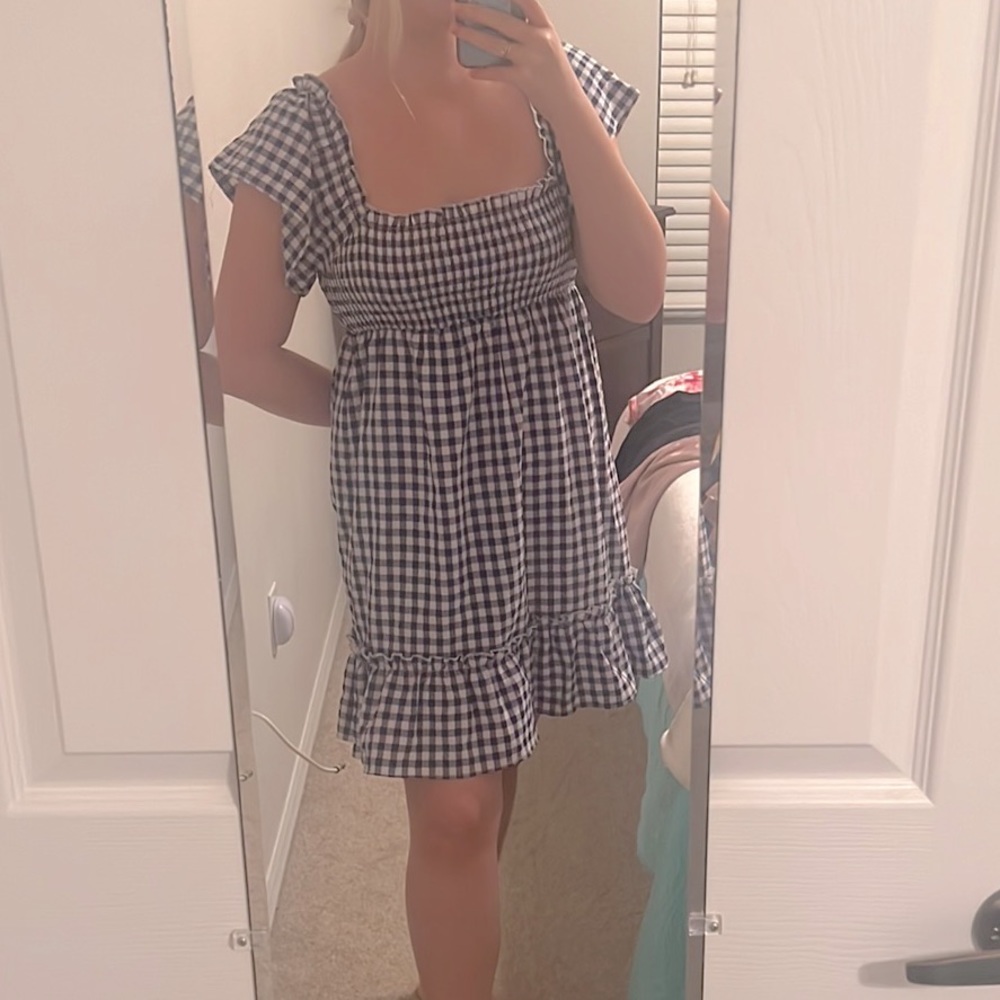 Altar’d State Navy Blue Plaid Midi Dress